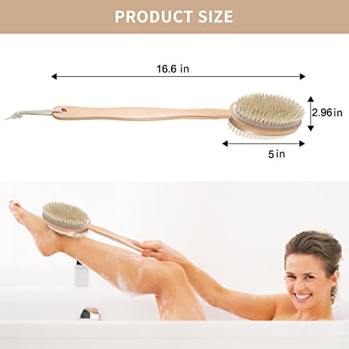 Detachable Dual-Sided Long Handle Shower Bath Brush with Soft and Stiff Bristles Back Scrubber Body Exfoliator Dry Brush Mlifasty