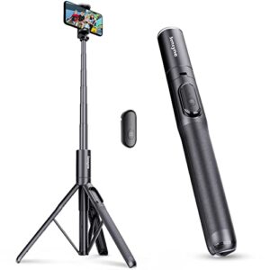 sensyne 60" phone tripod & selfie stick, lightweight all in one phone tripod integrated with wireless remote compatible with all cell phones for selfie/video recording/photo/live stream/vlog（black）