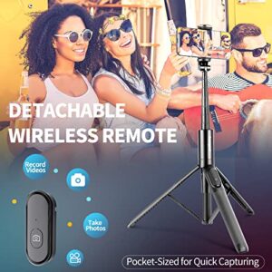 Sensyne 60" Phone Tripod & Selfie Stick, Lightweight All in One Phone Tripod Integrated with Wireless Remote Compatible with All Cell Phones for Selfie/Video Recording/Photo/Live Stream/Vlog（Black）