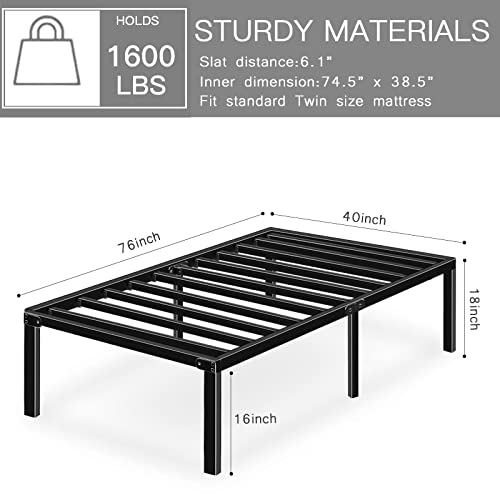 HAAGEEP 18 Inch Platform Twin Bed Frame with Storage Metal Bedframe No Box Spring Needed for Kids Tall Heavy Duty