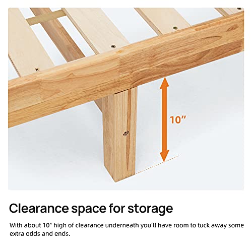 wonline Wood Platform Bed Frame Solid Wood Foundation No Box Spring Needed Wooden Slat Support Oak Wood Natural Finish Home Bedroom Furniture Platform Base