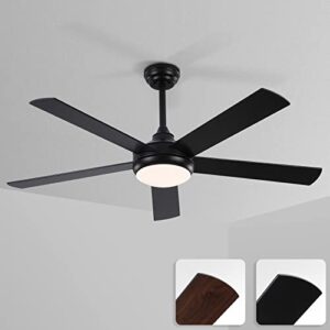 vacill low profile ceiling fan with light black 52 inch,6 speed levels,led dimmable,for farmhouse/bedroom/living room