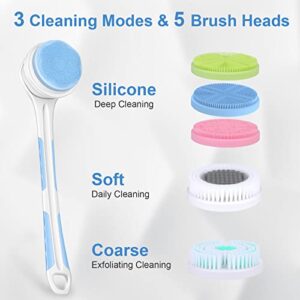 IIFONII Body Scrubber Shower Brush with Long Handle, Electric Bath Brush Back Scrubber for Shower Exfoliating Body Scrubber, Soft Silicone Body Brushes Fathers Day Gifts for Dad