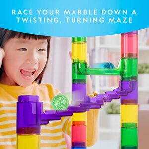 NATIONAL GEOGRAPHIC Glowing Marble Run – 80 Piece Construction Set with 15 Glow in the Dark Glass Marbles & Mesh Storage Bag, Educational STEM Toy, an AMAZON EXCLUSIVE Science Kit