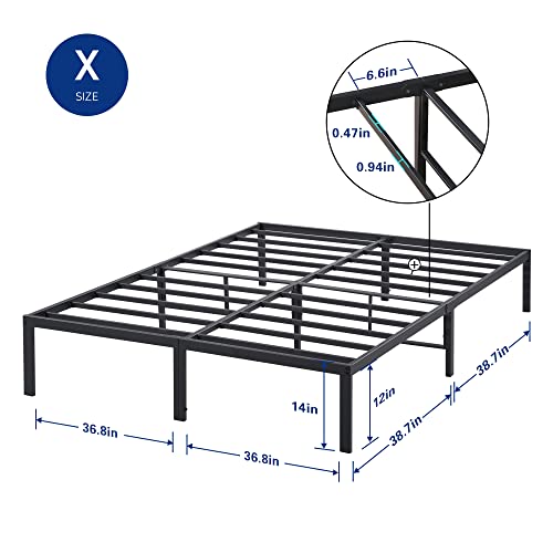 Olee Sleep 14 Inch Tall T-2000 Steel Slat, Non-Slip Center Support, No Box Spring Needed, Easy Assembly, Twin XL Size Bed Frame, Black