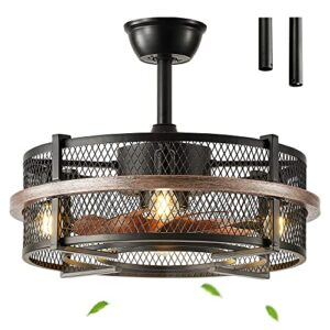 cifyses ceiling fan with lights,19'' farmhouse ceiling fans with lights and remote, reversible indoor outdoor ceiling fan with light flush mount ceiling fan with lights caged (no bulbs