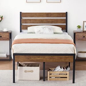 alkmaar bed frame with wood headboard and metal slats support platform bed frame with storage no box spring needed (twin)