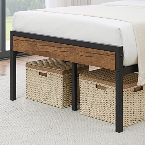 Alkmaar Bed Frame with Wood Headboard and Metal Slats Support Platform Bed Frame with Storage No Box Spring Needed (Twin)