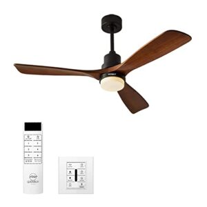 werbuy 52" ceiling fans with lights wireless wall control and remote, wood ceiling fan with quiet reversible dc motor/sleep timer/6 speeds, for outdoor indoor bedroom patios farmhouse living room