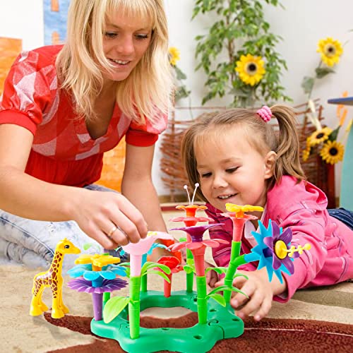 Flower Garden Building Toys for Toddler Girls - Stem Toys for 3 4 5 6 Year Old Kids Preschool Learning Activities, Educational Floral Gardening Stacking Toy Set, Birthday Gifts for Girls Age 3-6