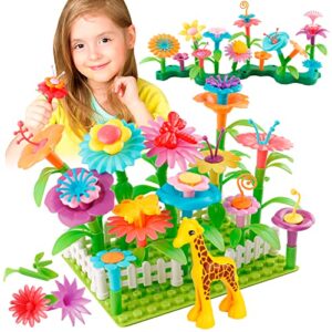 flower garden building toys for toddler girls - stem toys for 3 4 5 6 year old kids preschool learning activities, educational floral gardening stacking toy set, birthday gifts for girls age 3-6