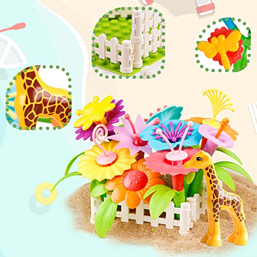 Flower Garden Building Toys for Toddler Girls - Stem Toys for 3 4 5 6 Year Old Kids Preschool Learning Activities, Educational Floral Gardening Stacking Toy Set, Birthday Gifts for Girls Age 3-6