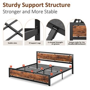 Codesfir Queen Bed Frame with Headboard and Footboard, Heavy Duty Platform Metal Bed Frame with Strong 4 U-Shaped Support Frames & 12 Strong Wood Slat Support, No Box Spring, Easy Assembly