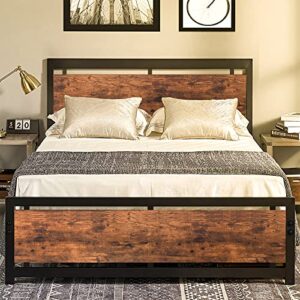 codesfir queen bed frame with headboard and footboard, heavy duty platform metal bed frame with strong 4 u-shaped support frames & 12 strong wood slat support, no box spring, easy assembly