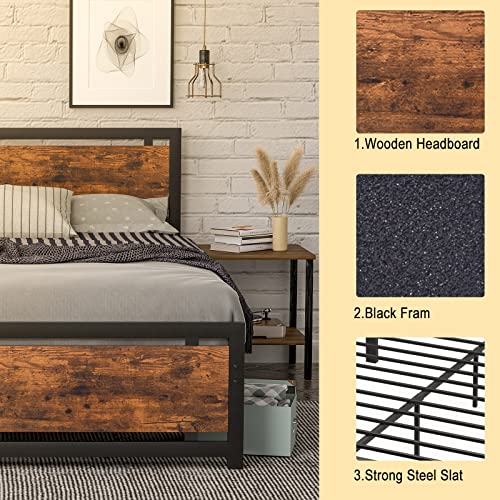 Codesfir Queen Bed Frame with Headboard and Footboard, Heavy Duty Platform Metal Bed Frame with Strong 4 U-Shaped Support Frames & 12 Strong Wood Slat Support, No Box Spring, Easy Assembly