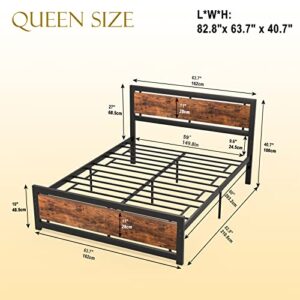 Codesfir Queen Bed Frame with Headboard and Footboard, Heavy Duty Platform Metal Bed Frame with Strong 4 U-Shaped Support Frames & 12 Strong Wood Slat Support, No Box Spring, Easy Assembly