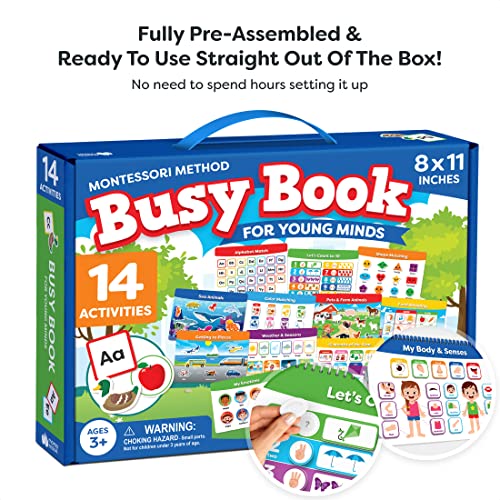 Montessori Busy Book for Toddlers Ages 3 and Up - Pre K Preschool Learning Activities Book - Autism Sensory - Kindergarten Educational Toys for 3 Year Old - My Preschool Busy Book Ages 3-4 4-8 5-7