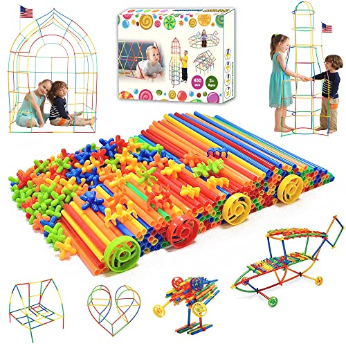 Haninsuze Straw STEM Building Toys 480 pcs Interlocking Plastic Educational Toys Engineering Building Blocks -Fun- Educational- Safe for Kids- Develops Motor Skills-Construction Blocks