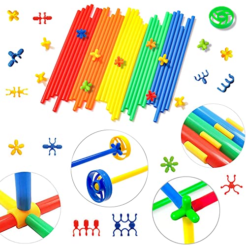 Haninsuze Straw STEM Building Toys 480 pcs Interlocking Plastic Educational Toys Engineering Building Blocks -Fun- Educational- Safe for Kids- Develops Motor Skills-Construction Blocks