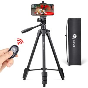 hpusn phone tripod 55-inch extendable and lightweight aluminum tripod stand cell phone mount holder, wireless remote, portable travel tripod for photography, video recording, vlogging