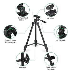 HPUSN Phone Tripod 55-inch Extendable and Lightweight Aluminum Tripod Stand Cell Phone Mount Holder, Wireless Remote, Portable Travel Tripod for Photography, Video Recording, Vlogging