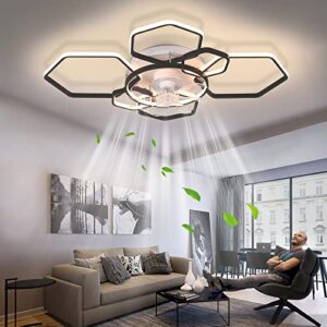 FATOLRD 41" Ceiling Fans with Lights, Modern Ceiling Fan with Dimmable LED and Remote, Bladeless Low Profile Ceiling Fan Lights Reversible Blades 6 Wind Speed Timing for Bedroom (Black)