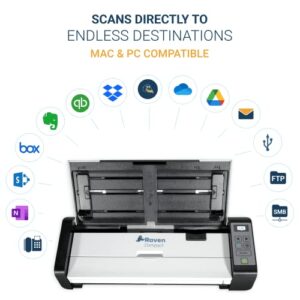 Raven Compact Document Scanner Bundle with Carrying Case, Cleaning Wipes and Rubber Stamp