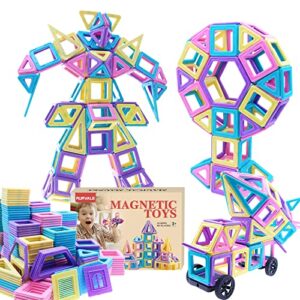 rurvale 100pcs magnetic blocks, magnet toys for 3 4 5 6 7 8 year old boys girls, magnetic tiles, learning educational stem toys for toddlers 3-5, 4-8, building blocks for kids ages 3+ birthday gifts