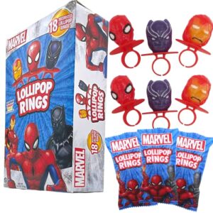 marvel lollipop rings birthday decorations individually wrapped candy party favors spider-man iron man black panther character shaped suckers 18 count