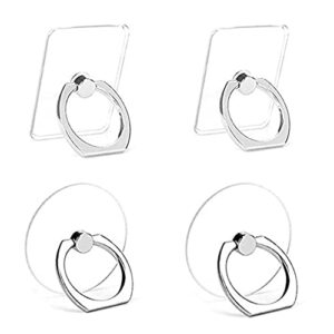 cell phone ring stand holder,4 pcs transparent finger ring holder,360° degree rotation kickstand phone ring grips compatible with most smartphones and tablet