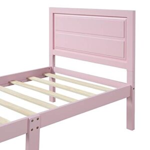 Wood Platform Bed Twin Bed Frame Mattress Foundation Sleigh Bed with Headboard/Footboard/Wood Slat Support,No Box Spring Needed (Pink)