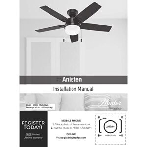 Hunter Fan Company 52486 Anisten Ceiling Fan, Matte Black