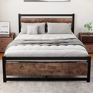 ziors king size bed frame with wooden headboard, heavy duty metal platform bed frame, no box spring needed, mattress foundation platform, noise-free,twin xl/queen/king, king