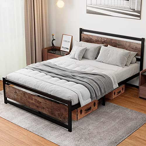 ZIORS King Size Bed Frame with Wooden Headboard, Heavy Duty Metal Platform Bed Frame, No Box Spring Needed, Mattress Foundation Platform, Noise-Free,Twin XL/Queen/King, King