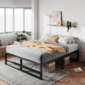 muticor 14'' metal platform full bed frame with strong steel slats support/sufficient storage space/mattress foundation/no box spring needed/easy assembly