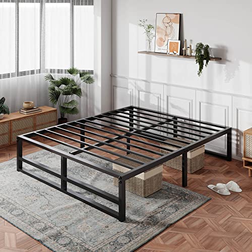 MUTICOR 14'' Metal Platform Full Bed Frame with Strong Steel Slats Support/Sufficient Storage Space/Mattress Foundation/No Box Spring Needed/Easy Assembly