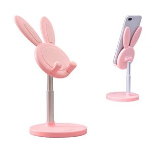 soarchick portable cell phone stand for desk cute bunny height angle adjustable tablet phone desktop stand holder riser compatible with iphone, ipad, tablets, kindle, switch, smartphones (pink)