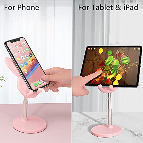 SOARCHICK Portable Cell Phone Stand for Desk Cute Bunny Height Angle Adjustable Tablet Phone Desktop Stand Holder Riser Compatible with iPhone, iPad, Tablets, Kindle, Switch, Smartphones (Pink)