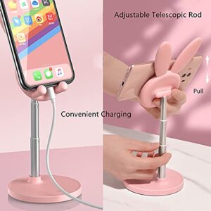 SOARCHICK Portable Cell Phone Stand for Desk Cute Bunny Height Angle Adjustable Tablet Phone Desktop Stand Holder Riser Compatible with iPhone, iPad, Tablets, Kindle, Switch, Smartphones (Pink)