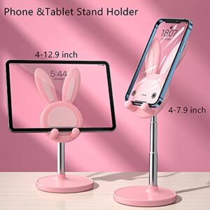 SOARCHICK Portable Cell Phone Stand for Desk Cute Bunny Height Angle Adjustable Tablet Phone Desktop Stand Holder Riser Compatible with iPhone, iPad, Tablets, Kindle, Switch, Smartphones (Pink)