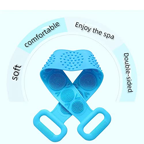 HJCOCHOME Silicone Back Scrubber for Shower,Silicone Body Scrubber,Shower Brush,Body Scrubbers,Back Scrubber Extra Long Exfoliating Body Scrubber with Handle for Shower for Men and Women (Blue)