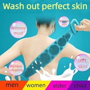 HJCOCHOME Silicone Back Scrubber for Shower,Silicone Body Scrubber,Shower Brush,Body Scrubbers,Back Scrubber Extra Long Exfoliating Body Scrubber with Handle for Shower for Men and Women (Blue)