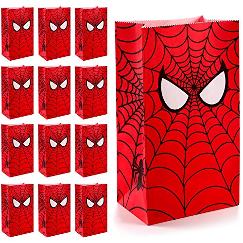 30 Pieces Spider Party Treat Bags Spider Theme Birthday Party Hero Web Printed Kraft Paper Goodie Bags Candy Bags for Theme Birthday Party Decorations and Supplies