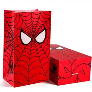 30 Pieces Spider Party Treat Bags Spider Theme Birthday Party Hero Web Printed Kraft Paper Goodie Bags Candy Bags for Theme Birthday Party Decorations and Supplies