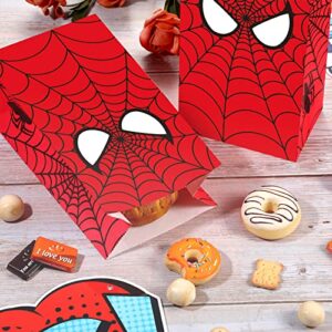 30 Pieces Spider Party Treat Bags Spider Theme Birthday Party Hero Web Printed Kraft Paper Goodie Bags Candy Bags for Theme Birthday Party Decorations and Supplies