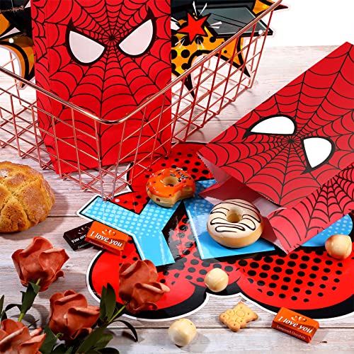 30 Pieces Spider Party Treat Bags Spider Theme Birthday Party Hero Web Printed Kraft Paper Goodie Bags Candy Bags for Theme Birthday Party Decorations and Supplies