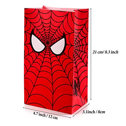 30 Pieces Spider Party Treat Bags Spider Theme Birthday Party Hero Web Printed Kraft Paper Goodie Bags Candy Bags for Theme Birthday Party Decorations and Supplies