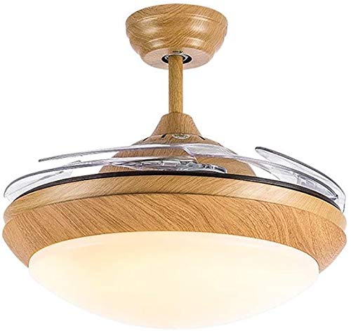 Fashionable chandelier Retro modern industrial chandelier/LED Invisible Ceiling Fans with Lamp,Wood Fan Lights Remote Control Chandelier with Electric Fan Lighting for Bedroom and Restaurant,Whiteligh