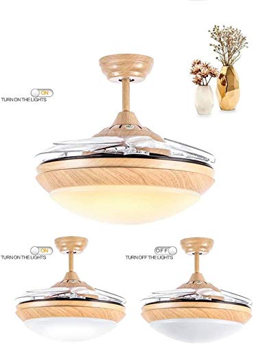 Fashionable chandelier Retro modern industrial chandelier/LED Invisible Ceiling Fans with Lamp,Wood Fan Lights Remote Control Chandelier with Electric Fan Lighting for Bedroom and Restaurant,Whiteligh