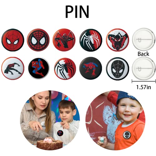 Spiderman Party Favor, Spiderman Birthday Party Supplies Kit Includes 12 Bracelets,12 Button Pins,12 Keychain, 50 Stickers for Spiderman party，Spiderman Birthday Party Favors